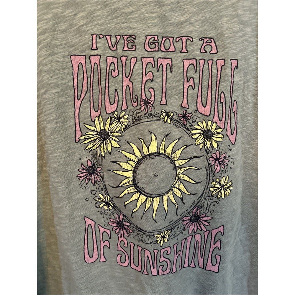 Life Is Good Blue Womens I've Got A Pocket Full Of Sunshine 2X Casual Boho Tee - Picture 2 of 5